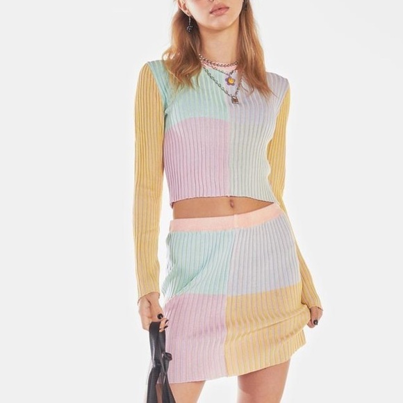 The Ragged Priest Skirt Womens Medium Pastel Colorful Ribbed Checkered Soft Girl - Picture 2 of 9